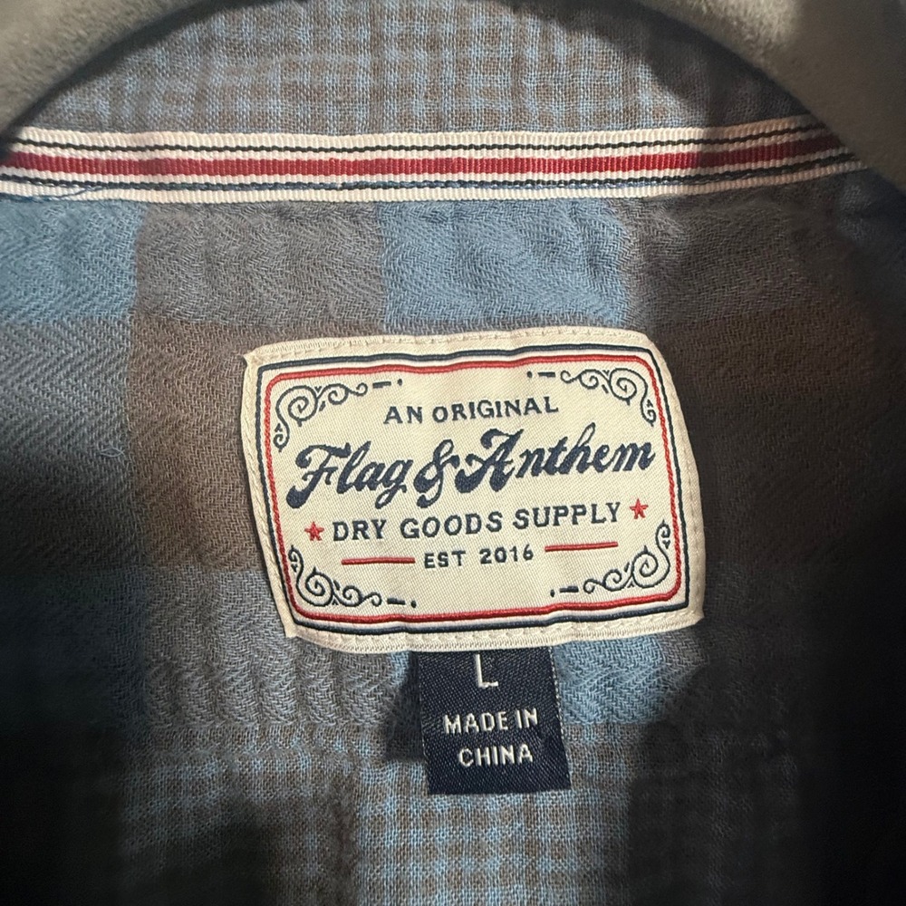 Flag & Anthem Mens Blue Brown Plaid Cotton Flannel Shirt COREWS400V Large - Picture 2 of 8